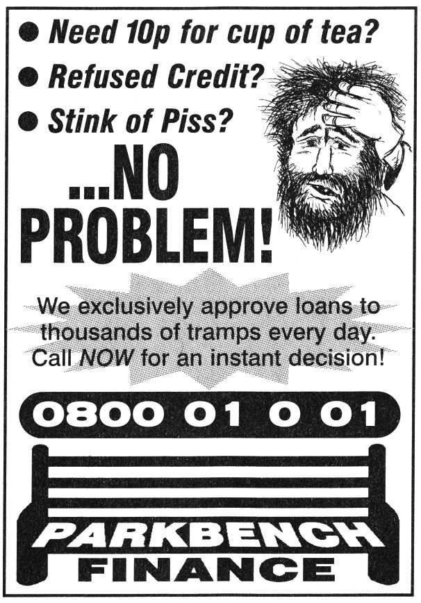 Tramp Finance spoof ad. from Viz 112, Jan.-Feb. 2002