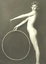 Naked woman holding hoop, being deeply symbolic