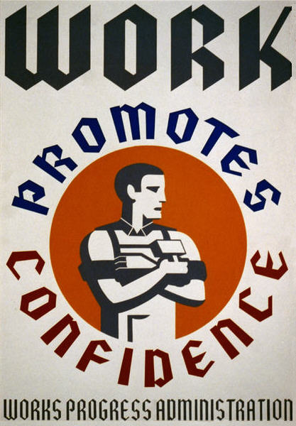 Old image from the Library of Congress, ‘Work Promotes Confidence.’ True, but it also makes the super-rich even richer