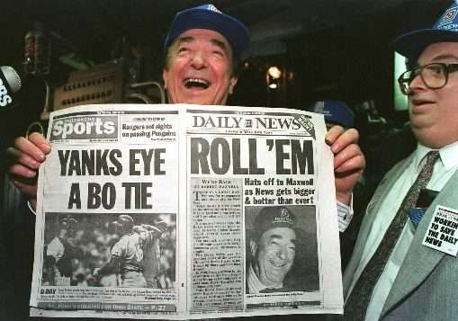 Robert Maxwell celebrates his acquisition of the New York Daily News