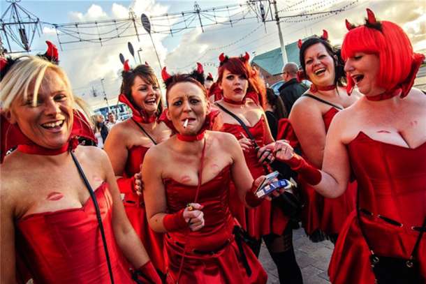 Slutty stag-hens and bunnies dressed in red