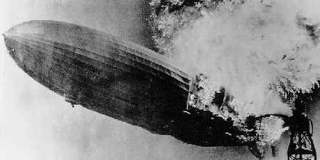 The Hindenburg explodes in 1937
